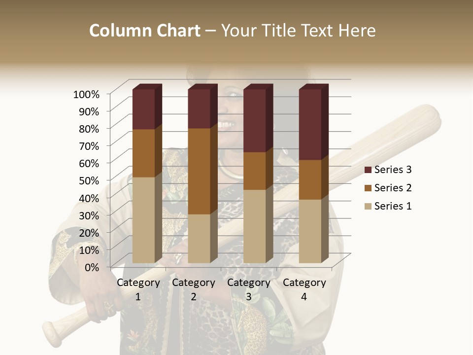 A Beautiful Ethnic Woman Smiling Because She Has A Baseball Bat To Defend Herself. Isolated On White. PowerPoint Template