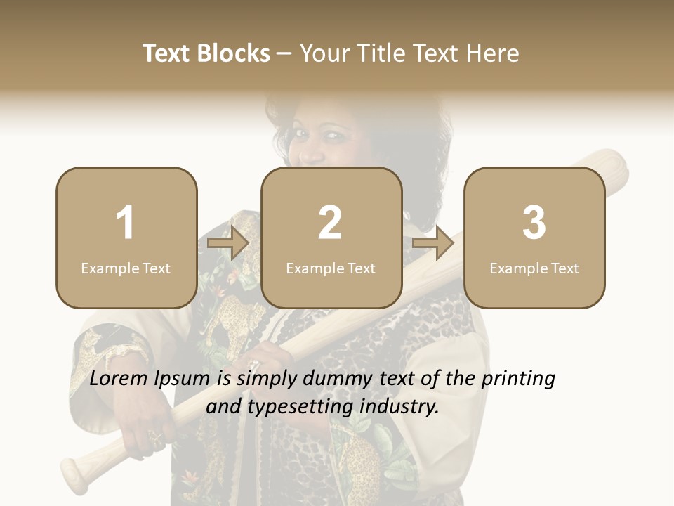 A Beautiful Ethnic Woman Smiling Because She Has A Baseball Bat To Defend Herself. Isolated On White. PowerPoint Template