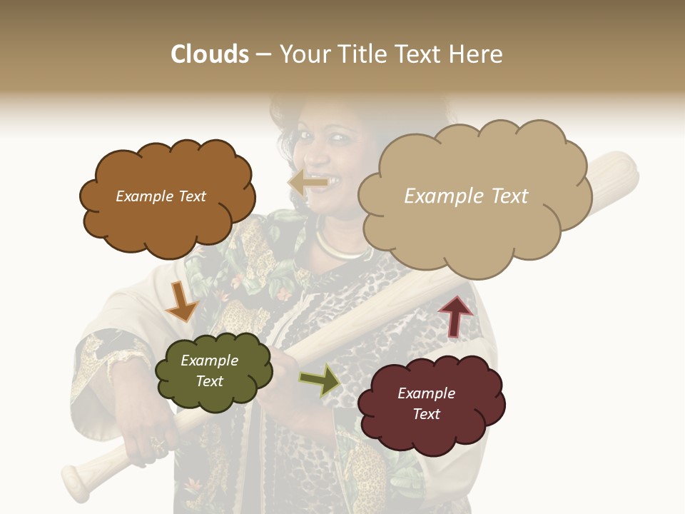 A Beautiful Ethnic Woman Smiling Because She Has A Baseball Bat To Defend Herself. Isolated On White. PowerPoint Template