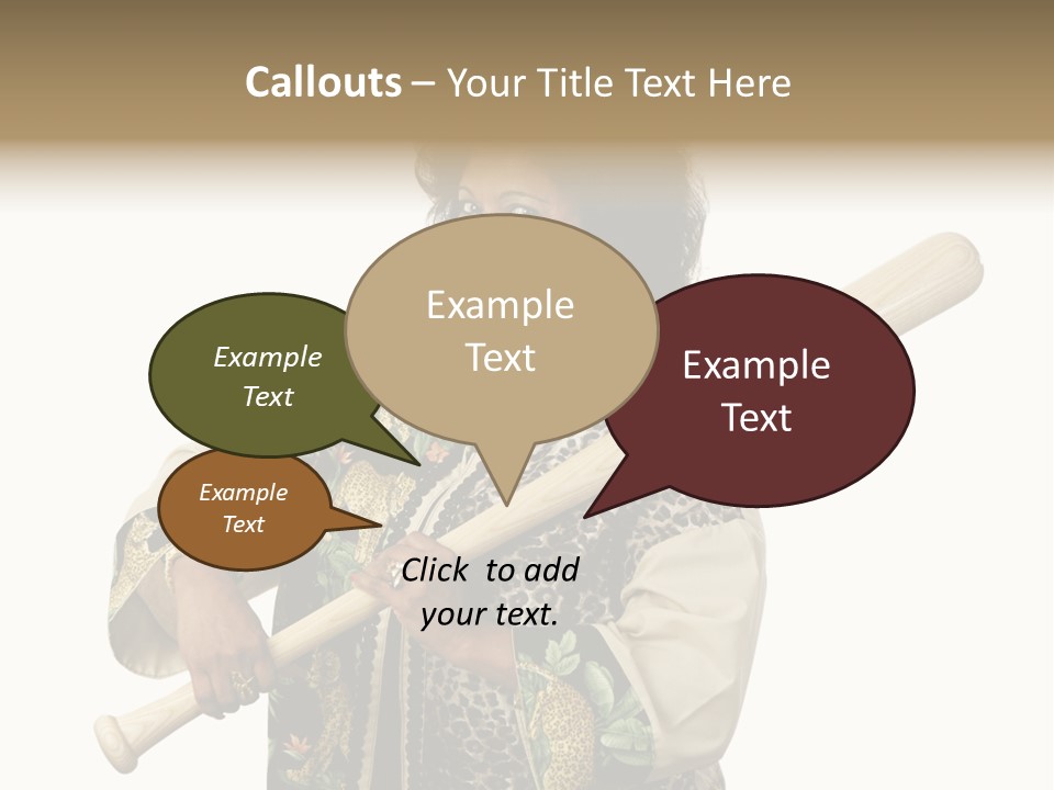 A Beautiful Ethnic Woman Smiling Because She Has A Baseball Bat To Defend Herself. Isolated On White. PowerPoint Template