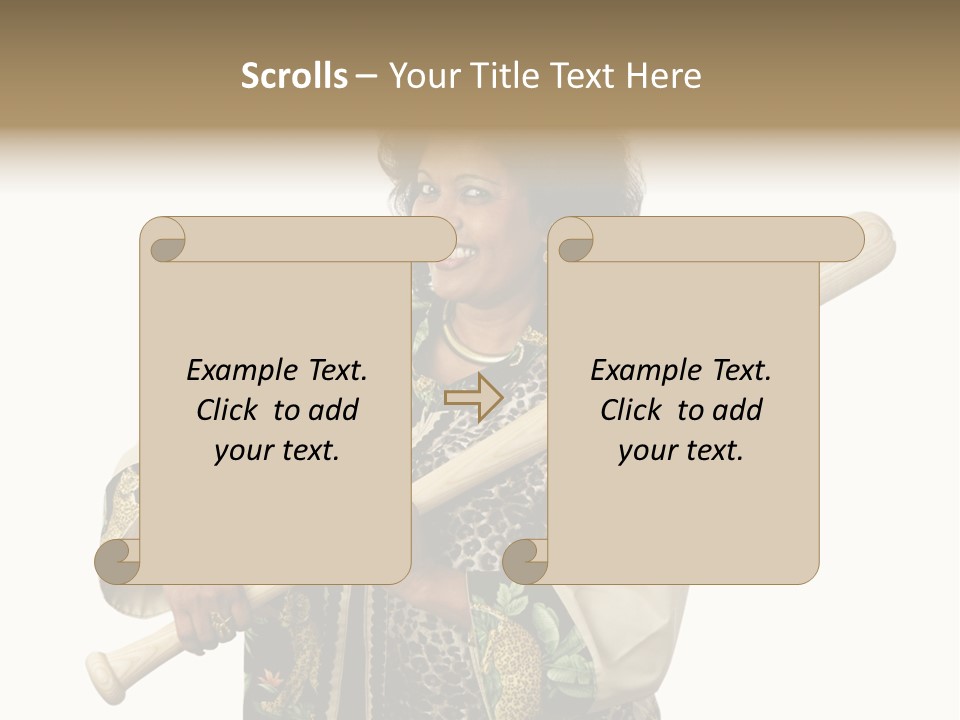 A Beautiful Ethnic Woman Smiling Because She Has A Baseball Bat To Defend Herself. Isolated On White. PowerPoint Template