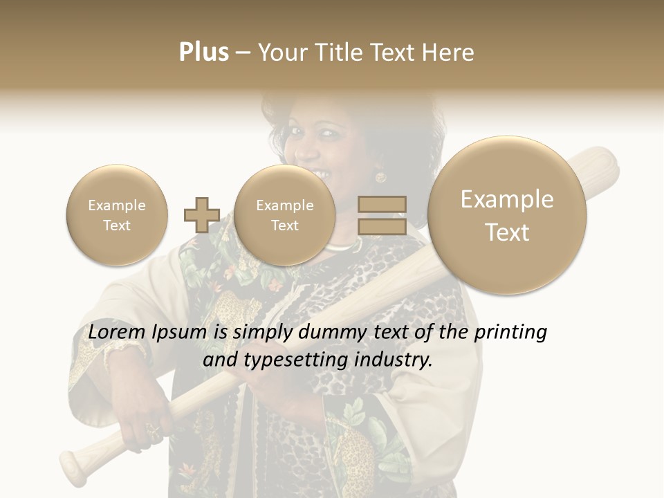 A Beautiful Ethnic Woman Smiling Because She Has A Baseball Bat To Defend Herself. Isolated On White. PowerPoint Template