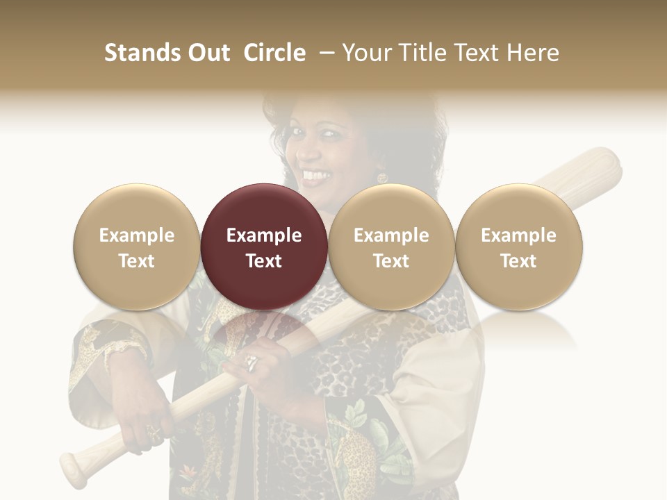 A Beautiful Ethnic Woman Smiling Because She Has A Baseball Bat To Defend Herself. Isolated On White. PowerPoint Template