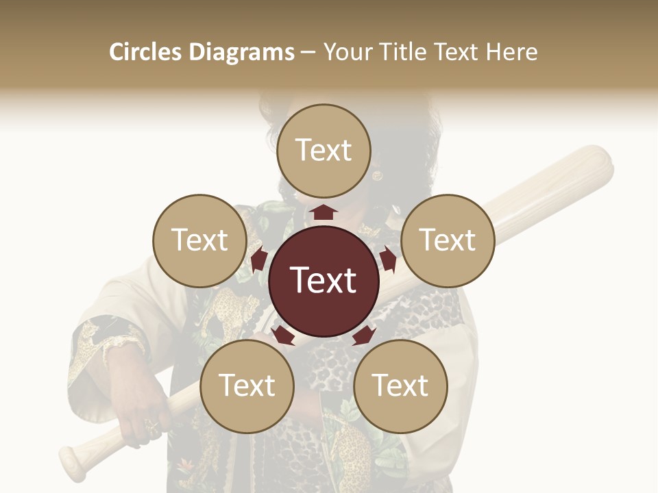 A Beautiful Ethnic Woman Smiling Because She Has A Baseball Bat To Defend Herself. Isolated On White. PowerPoint Template