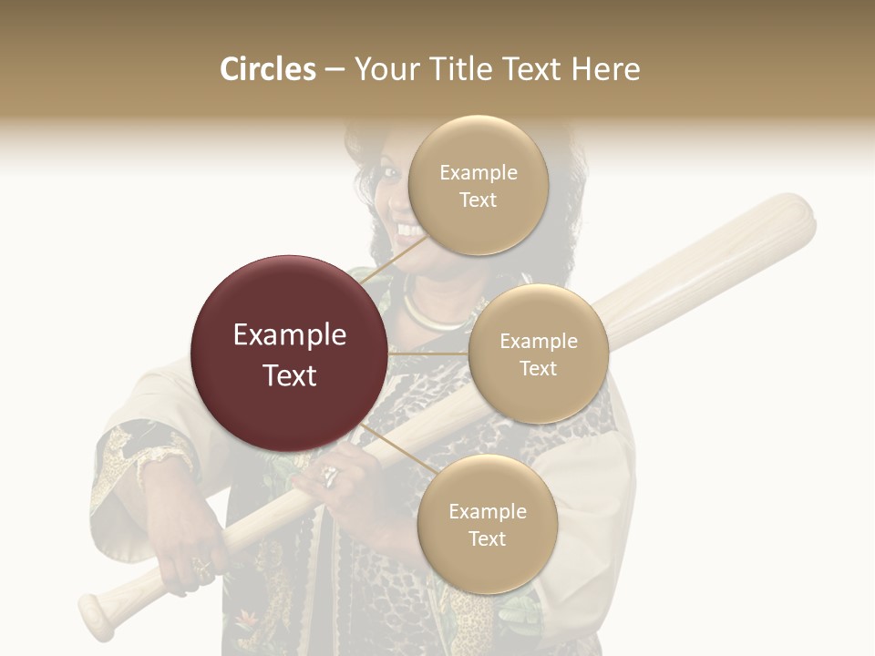 A Beautiful Ethnic Woman Smiling Because She Has A Baseball Bat To Defend Herself. Isolated On White. PowerPoint Template