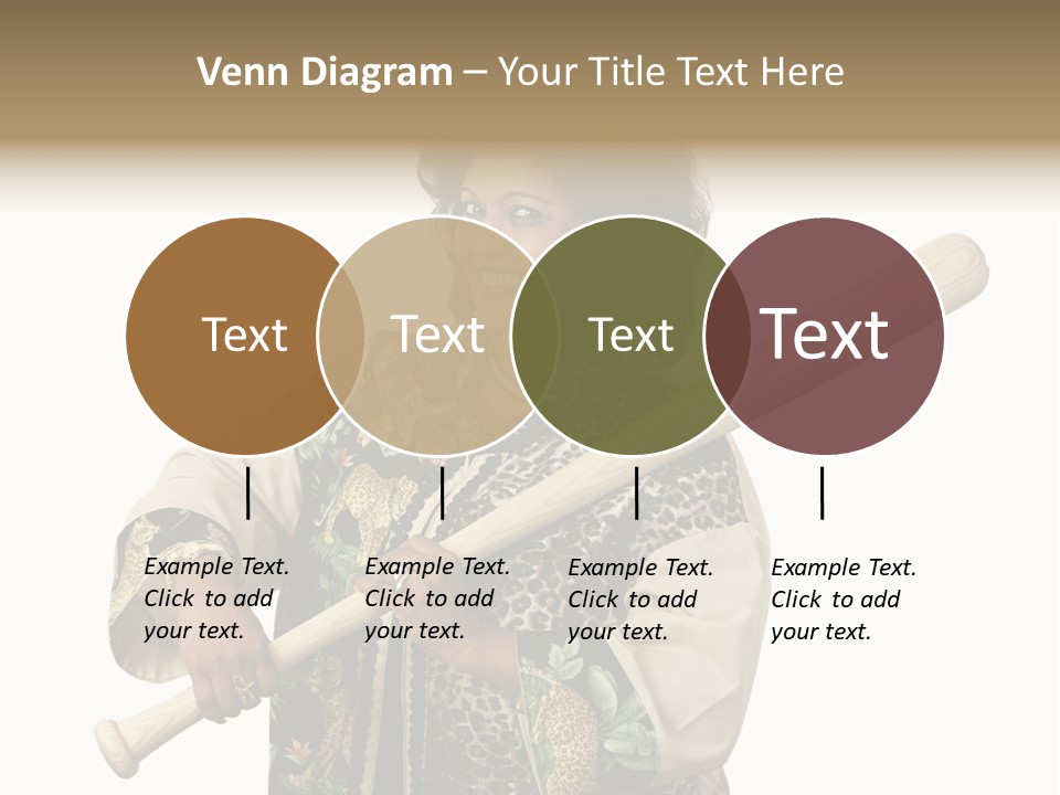 A Beautiful Ethnic Woman Smiling Because She Has A Baseball Bat To Defend Herself. Isolated On White. PowerPoint Template