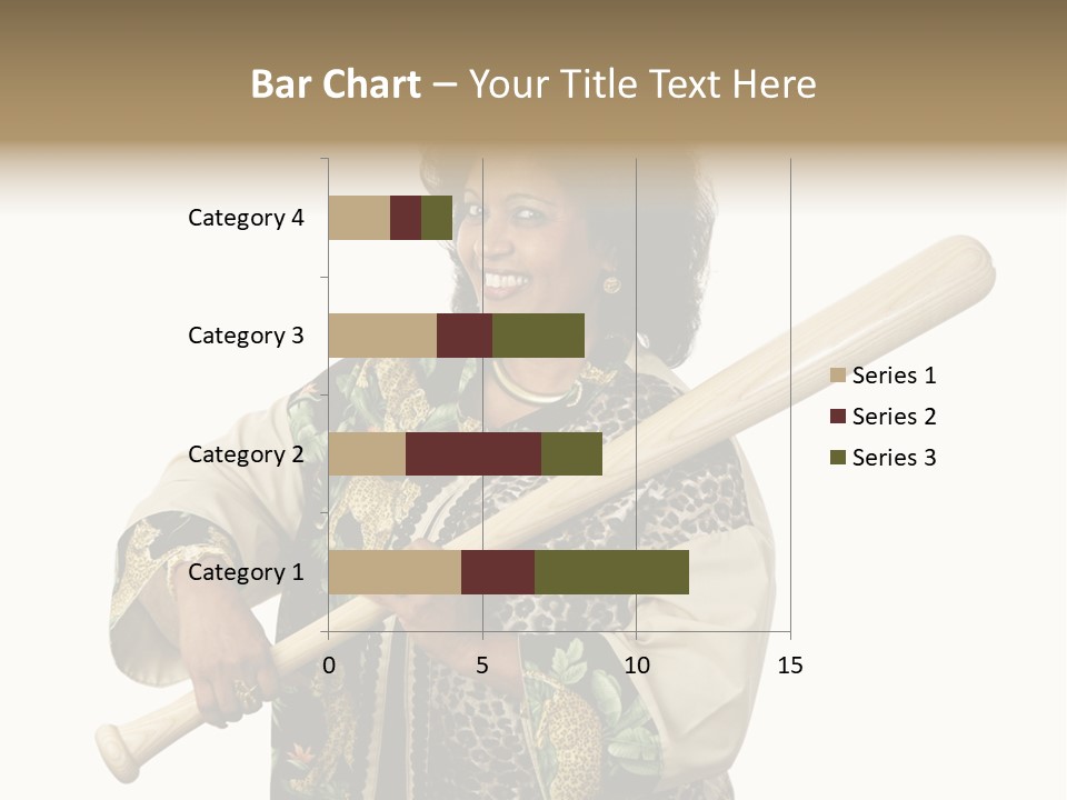 A Beautiful Ethnic Woman Smiling Because She Has A Baseball Bat To Defend Herself. Isolated On White. PowerPoint Template