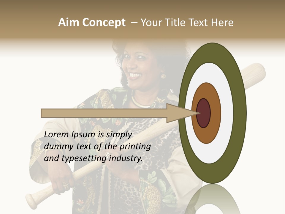 A Beautiful Ethnic Woman Smiling Because She Has A Baseball Bat To Defend Herself. Isolated On White. PowerPoint Template