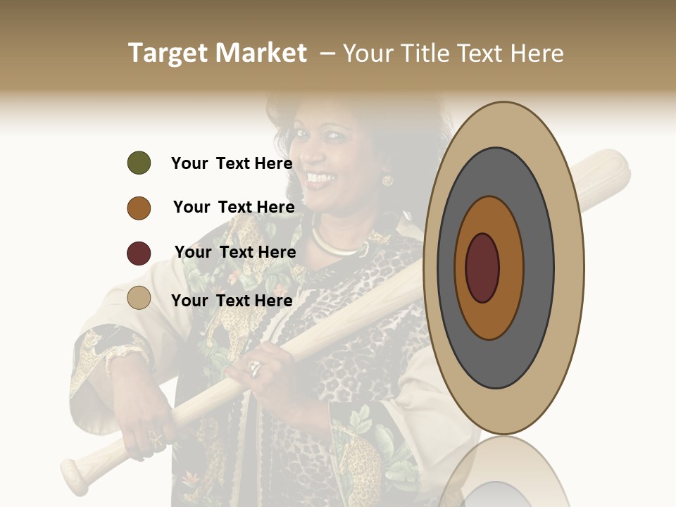 A Beautiful Ethnic Woman Smiling Because She Has A Baseball Bat To Defend Herself. Isolated On White. PowerPoint Template