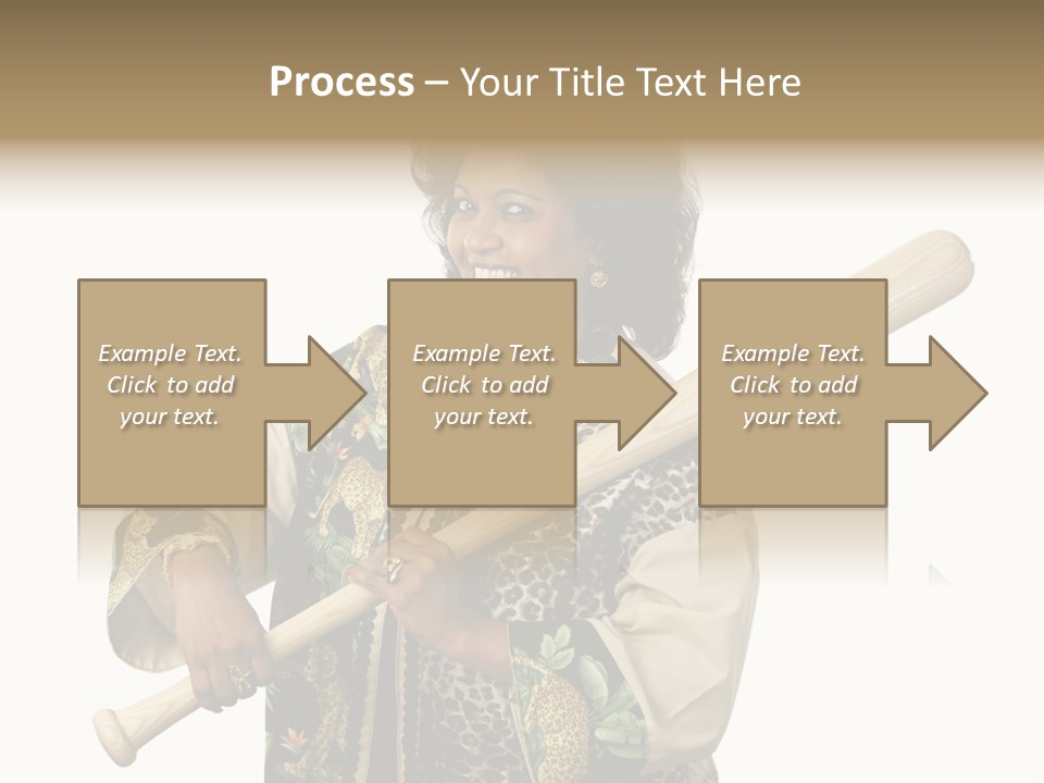 A Beautiful Ethnic Woman Smiling Because She Has A Baseball Bat To Defend Herself. Isolated On White. PowerPoint Template