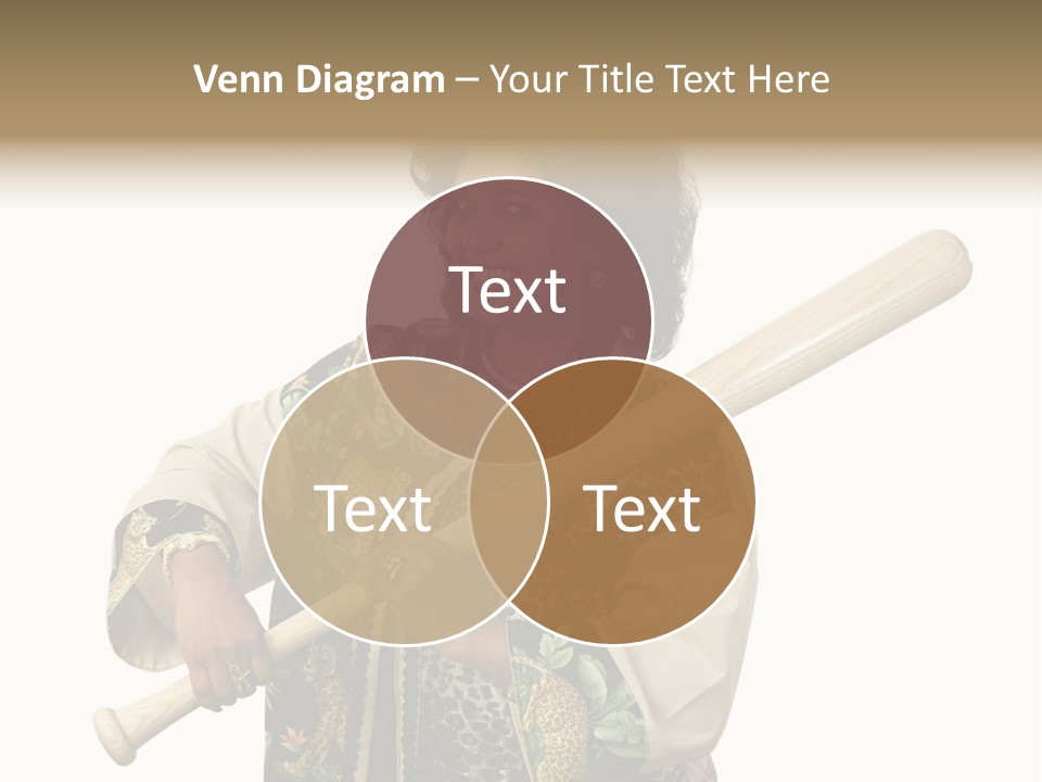 A Beautiful Ethnic Woman Smiling Because She Has A Baseball Bat To Defend Herself. Isolated On White. PowerPoint Template