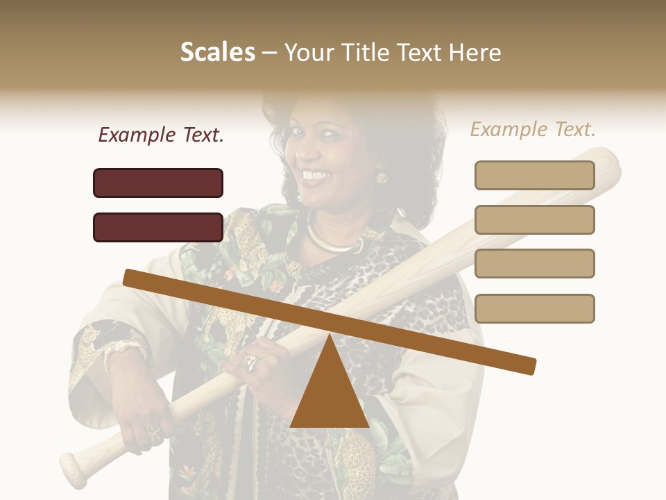 A Beautiful Ethnic Woman Smiling Because She Has A Baseball Bat To Defend Herself. Isolated On White. PowerPoint Template