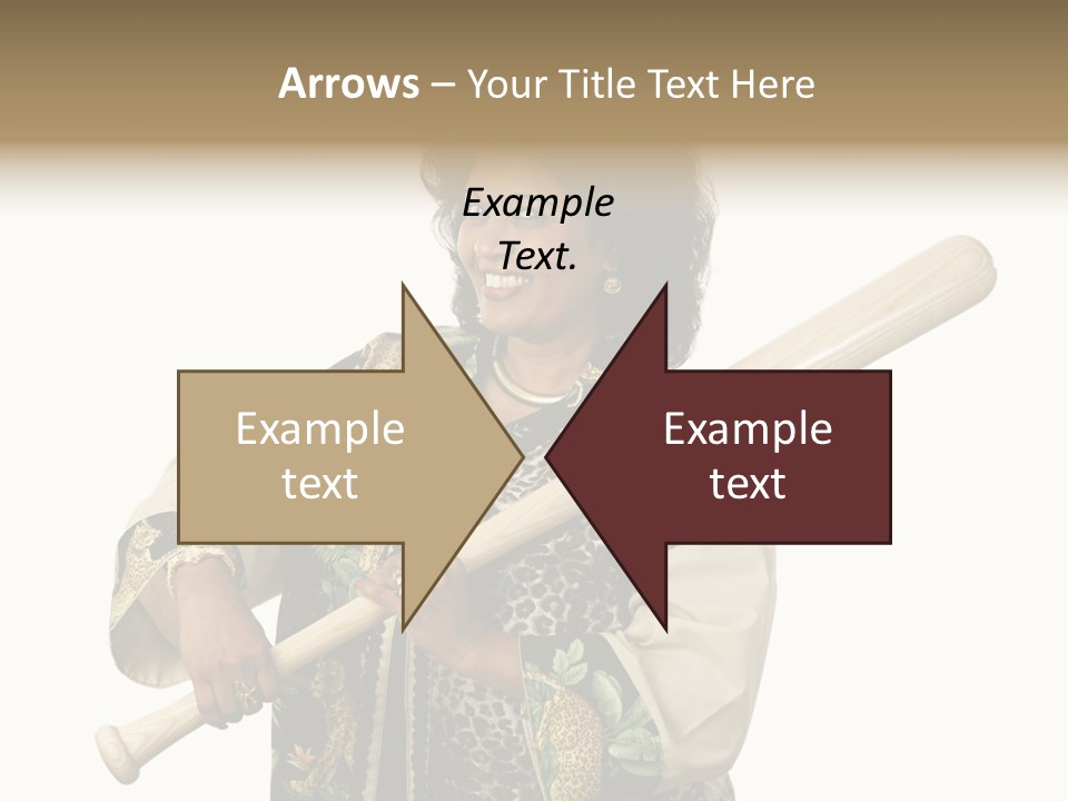 A Beautiful Ethnic Woman Smiling Because She Has A Baseball Bat To Defend Herself. Isolated On White. PowerPoint Template