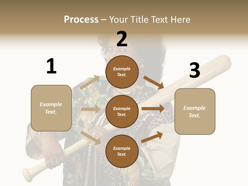 A Beautiful Ethnic Woman Smiling Because She Has A Baseball Bat To Defend Herself. Isolated On White. PowerPoint Template