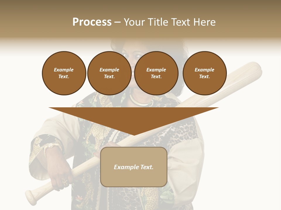 A Beautiful Ethnic Woman Smiling Because She Has A Baseball Bat To Defend Herself. Isolated On White. PowerPoint Template