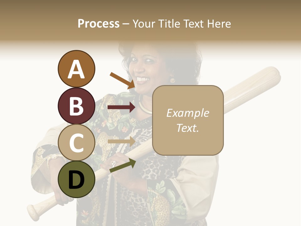 A Beautiful Ethnic Woman Smiling Because She Has A Baseball Bat To Defend Herself. Isolated On White. PowerPoint Template