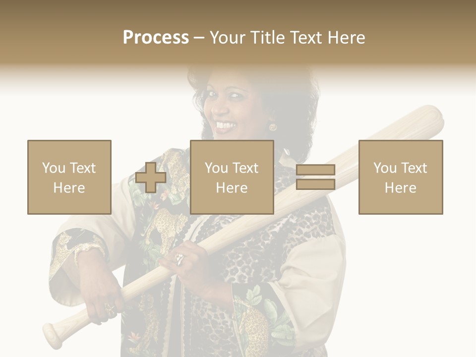 A Beautiful Ethnic Woman Smiling Because She Has A Baseball Bat To Defend Herself. Isolated On White. PowerPoint Template