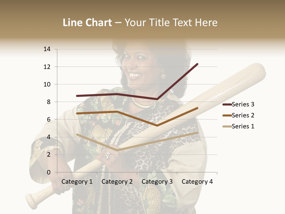 A Beautiful Ethnic Woman Smiling Because She Has A Baseball Bat To Defend Herself. Isolated On White. PowerPoint Template