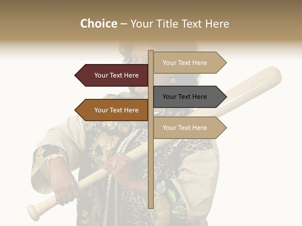 A Beautiful Ethnic Woman Smiling Because She Has A Baseball Bat To Defend Herself. Isolated On White. PowerPoint Template