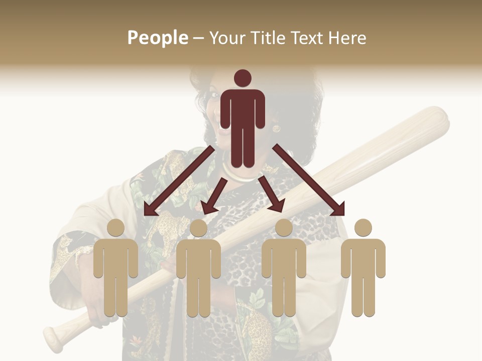 A Beautiful Ethnic Woman Smiling Because She Has A Baseball Bat To Defend Herself. Isolated On White. PowerPoint Template