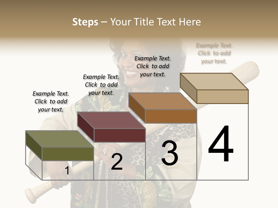 A Beautiful Ethnic Woman Smiling Because She Has A Baseball Bat To Defend Herself. Isolated On White. PowerPoint Template