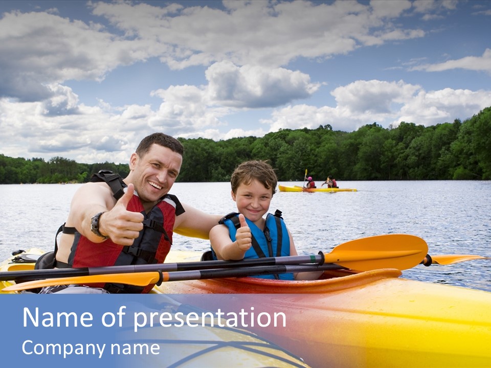 Father And Son Enjoying Kayaking PowerPoint Template