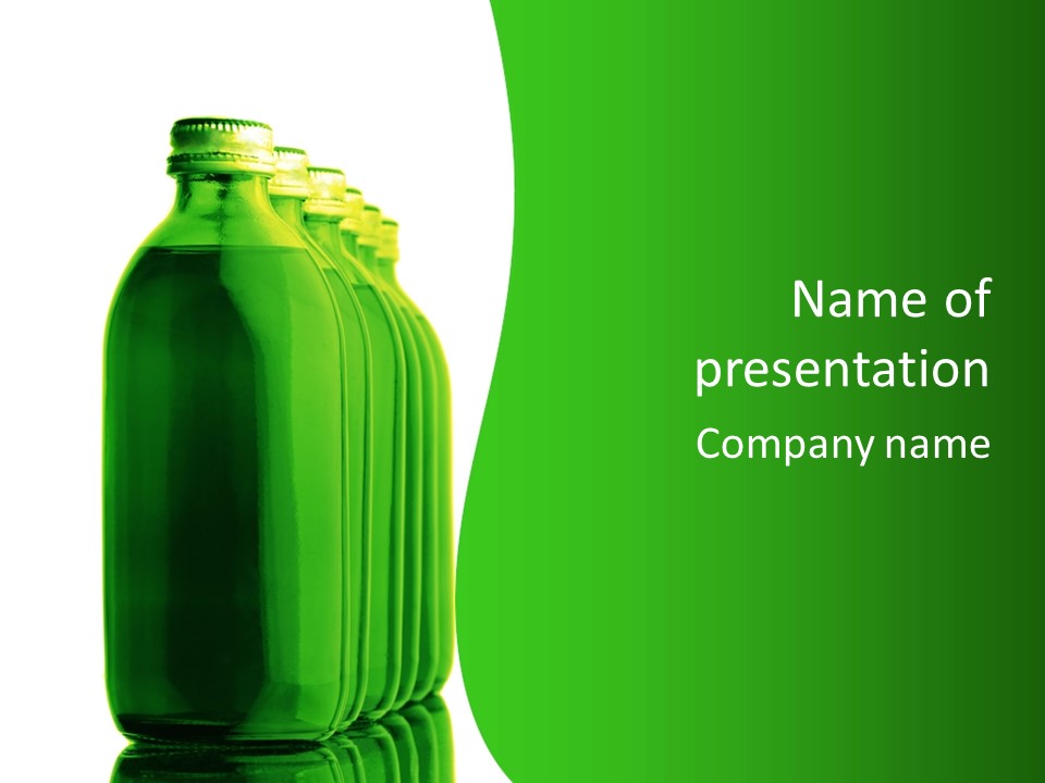 Bottle O Green Color With Mineral Water Isolated On White Background PowerPoint Template
