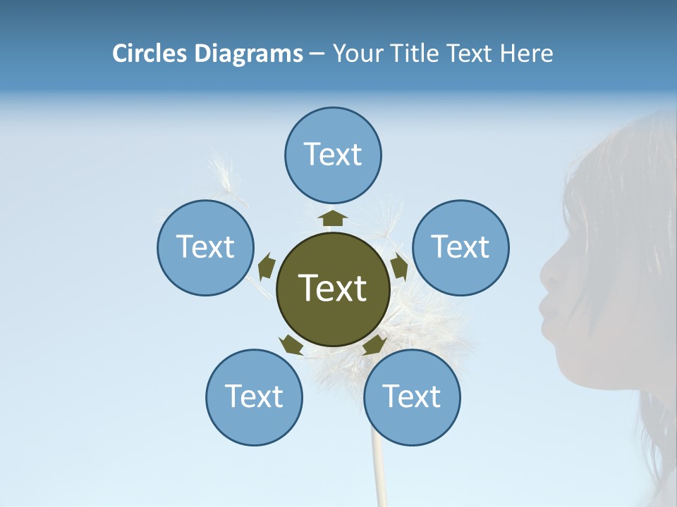 Little Girl Blows On A Seedy Pod Plant As Seeds Drift Off. PowerPoint Template