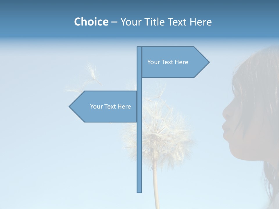 Little Girl Blows On A Seedy Pod Plant As Seeds Drift Off. PowerPoint Template