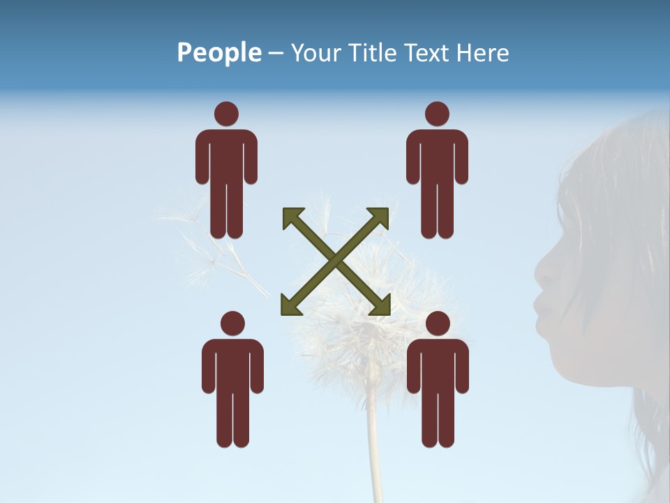 Little Girl Blows On A Seedy Pod Plant As Seeds Drift Off. PowerPoint Template