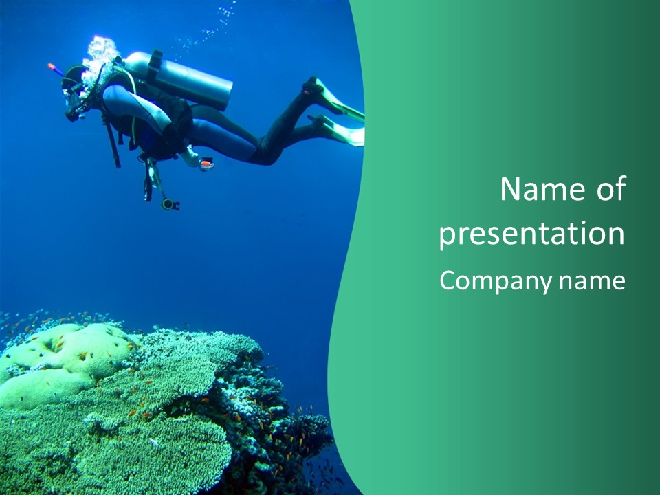 Diver In Deep And Sea Coral PowerPoint Template