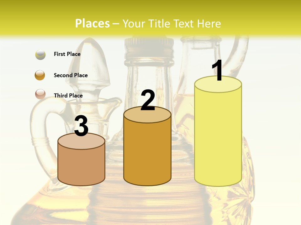 Three Olive Oil Bottles On Blue Background . PowerPoint Template