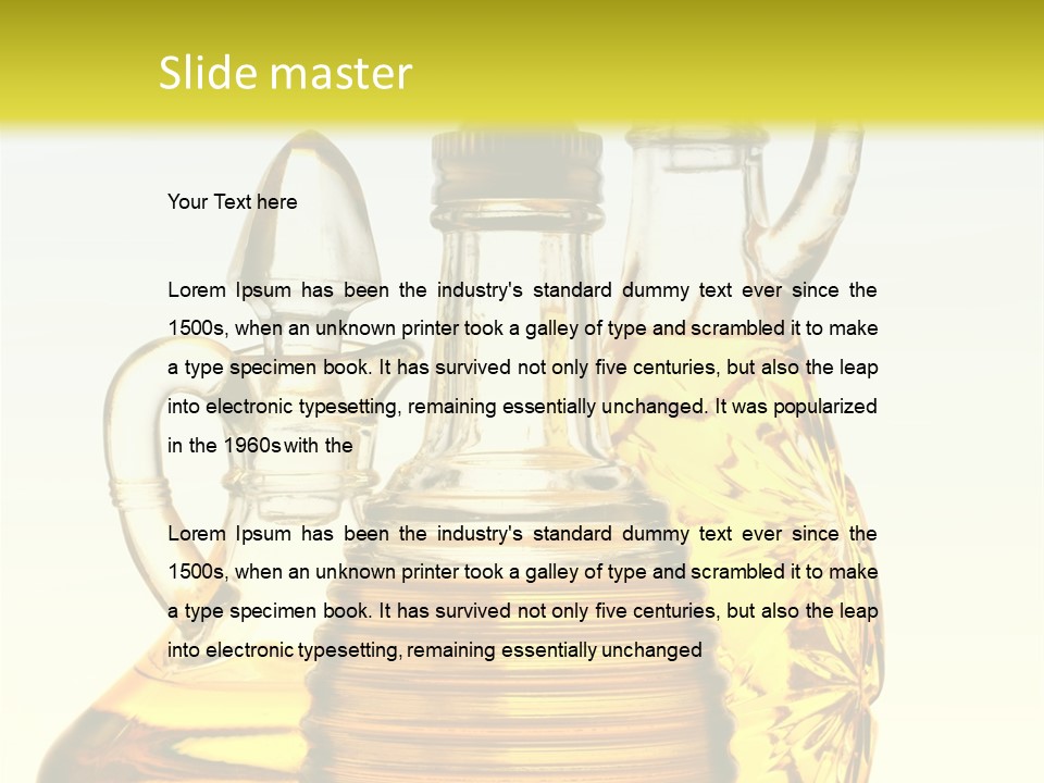 Three Olive Oil Bottles On Blue Background . PowerPoint Template