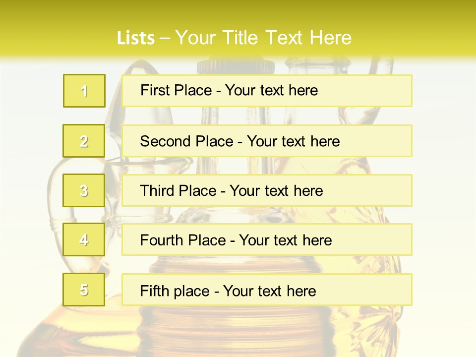 Three Olive Oil Bottles On Blue Background . PowerPoint Template