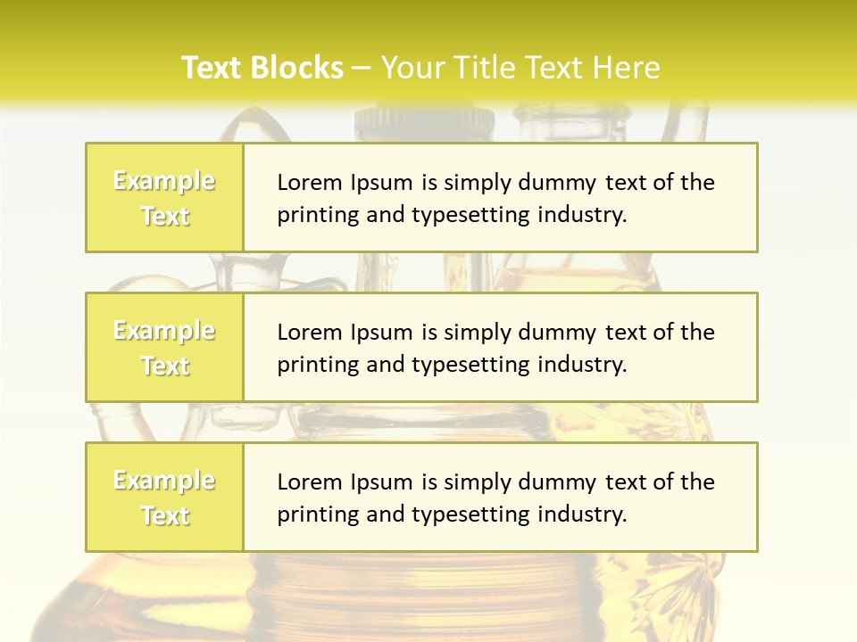 Three Olive Oil Bottles On Blue Background . PowerPoint Template