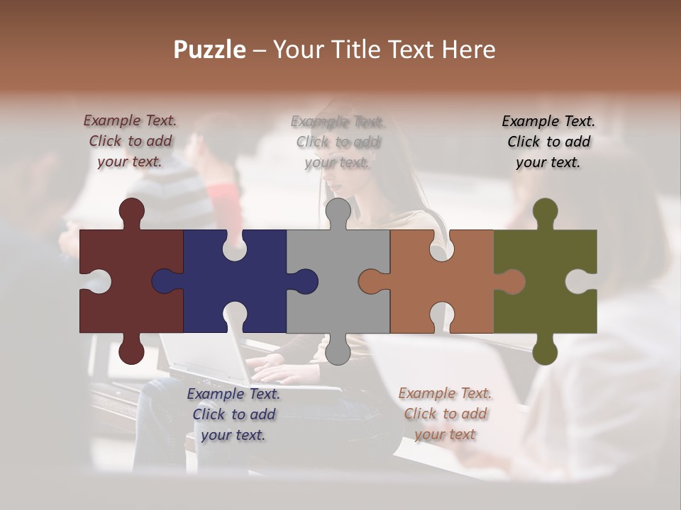 Beautiful Young Woman Working With Her Notebook Is Sitting Outdoors PowerPoint Template