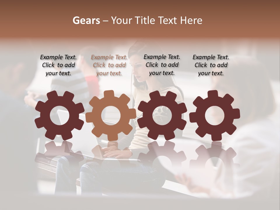 Beautiful Young Woman Working With Her Notebook Is Sitting Outdoors PowerPoint Template