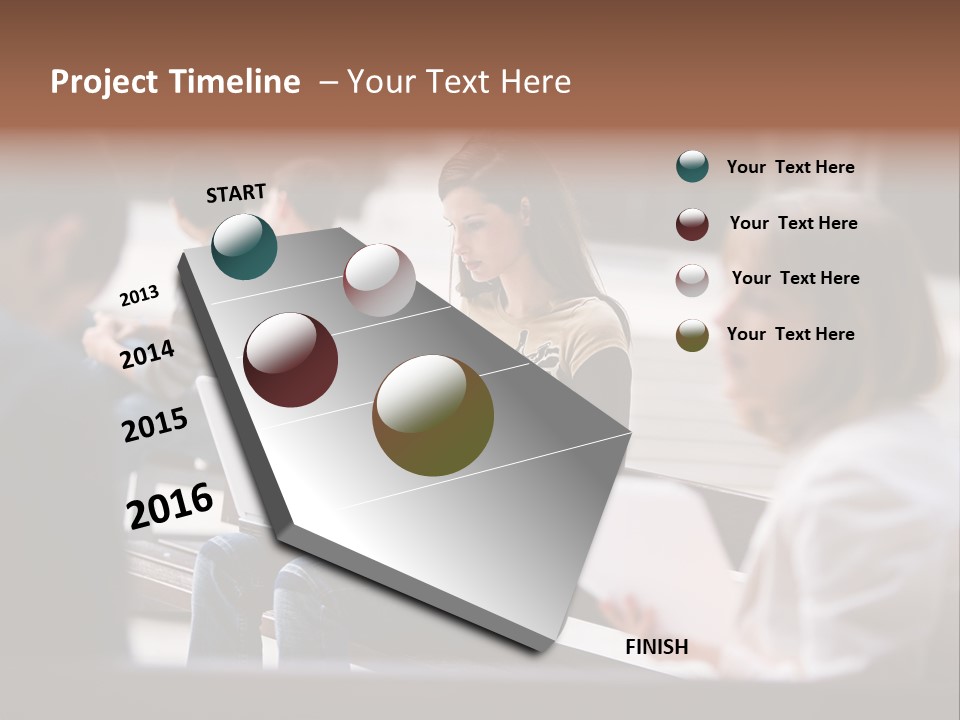 Beautiful Young Woman Working With Her Notebook Is Sitting Outdoors PowerPoint Template