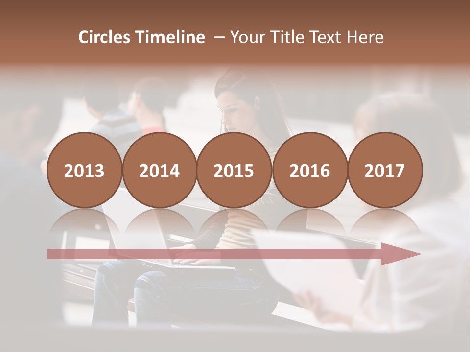 Beautiful Young Woman Working With Her Notebook Is Sitting Outdoors PowerPoint Template