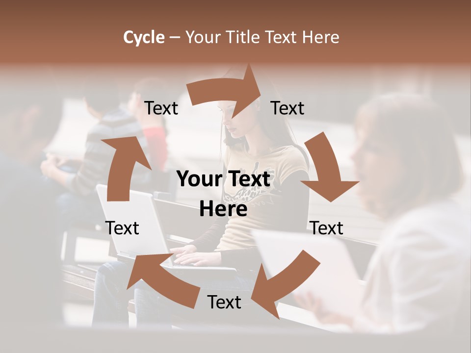 Beautiful Young Woman Working With Her Notebook Is Sitting Outdoors PowerPoint Template