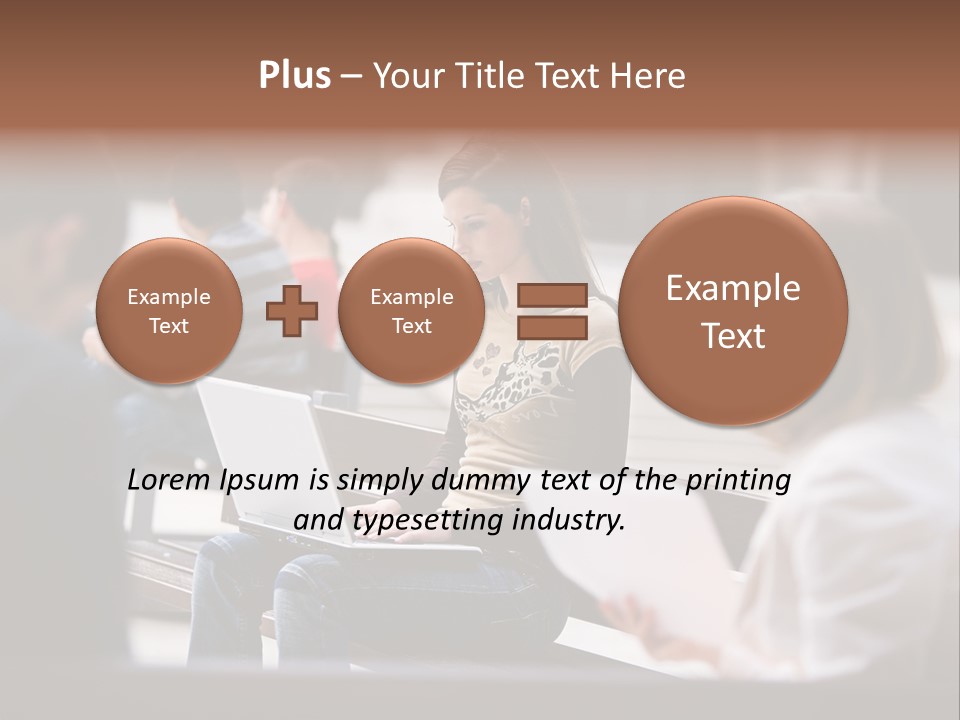 Beautiful Young Woman Working With Her Notebook Is Sitting Outdoors PowerPoint Template