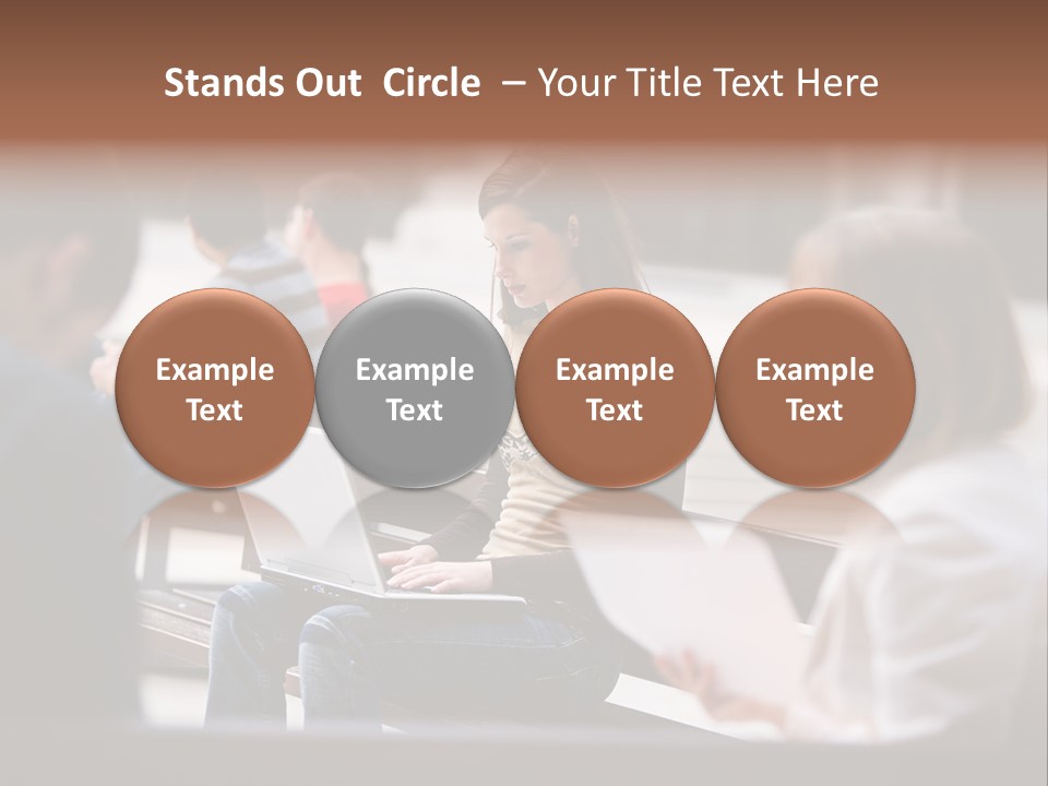 Beautiful Young Woman Working With Her Notebook Is Sitting Outdoors PowerPoint Template