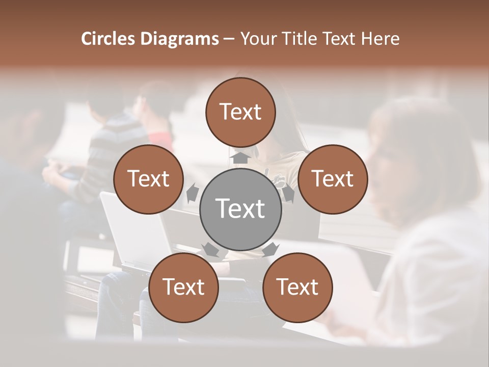 Beautiful Young Woman Working With Her Notebook Is Sitting Outdoors PowerPoint Template