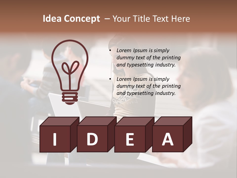 Beautiful Young Woman Working With Her Notebook Is Sitting Outdoors PowerPoint Template