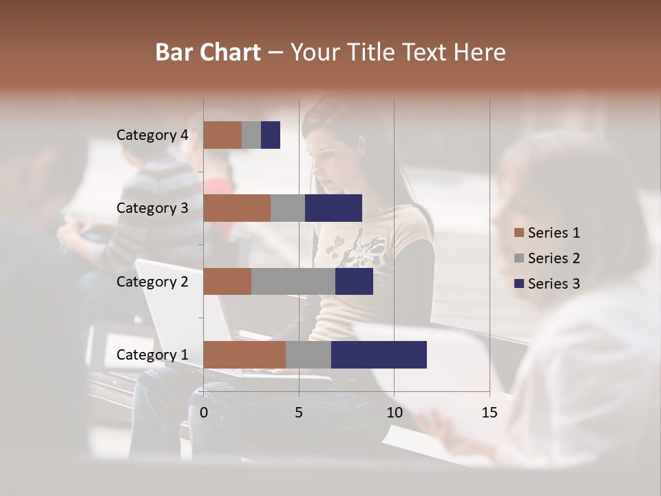 Beautiful Young Woman Working With Her Notebook Is Sitting Outdoors PowerPoint Template
