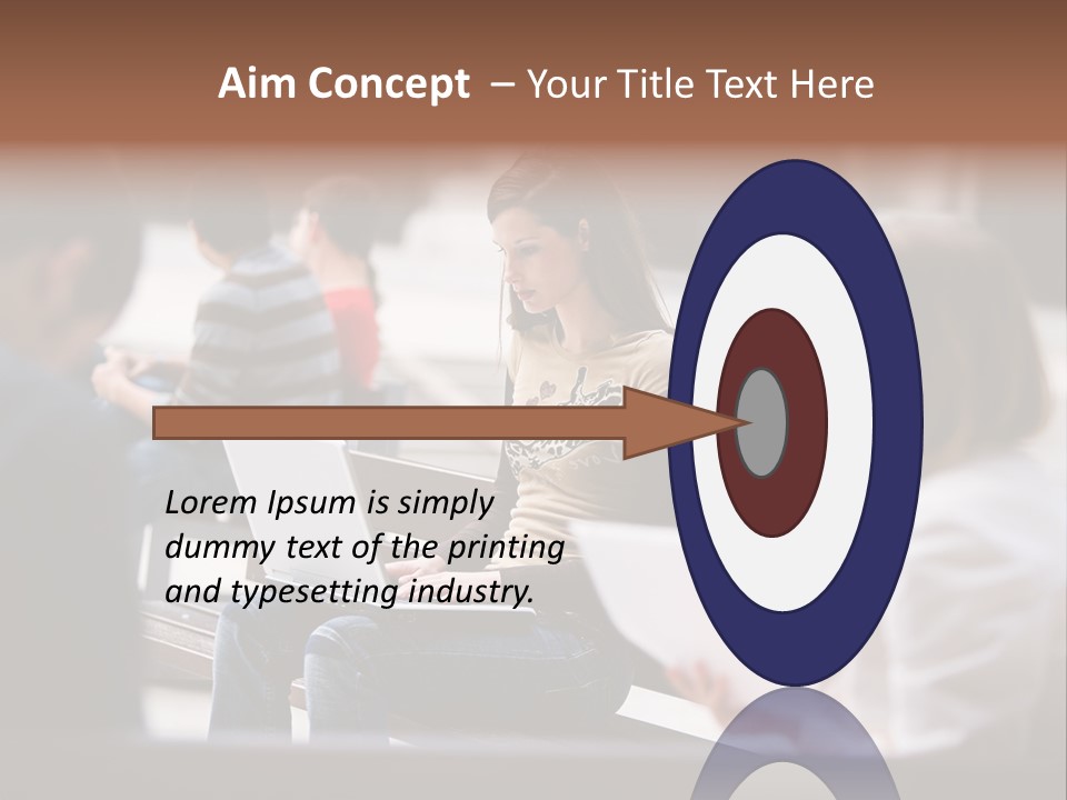 Beautiful Young Woman Working With Her Notebook Is Sitting Outdoors PowerPoint Template