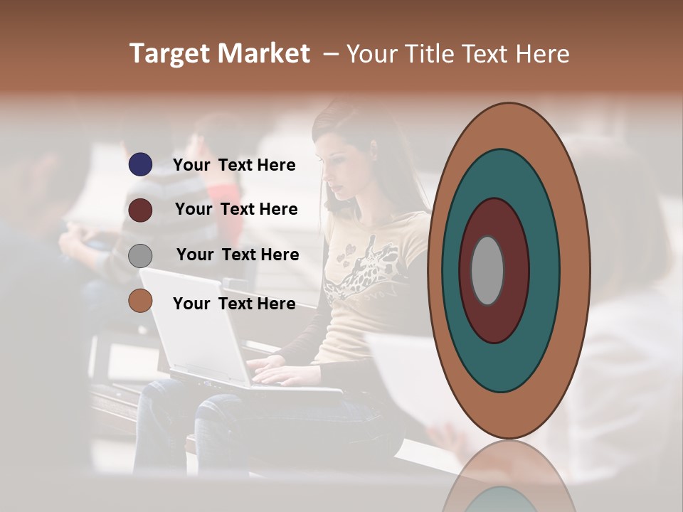 Beautiful Young Woman Working With Her Notebook Is Sitting Outdoors PowerPoint Template