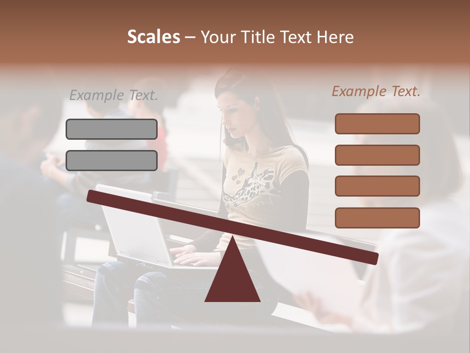 Beautiful Young Woman Working With Her Notebook Is Sitting Outdoors PowerPoint Template