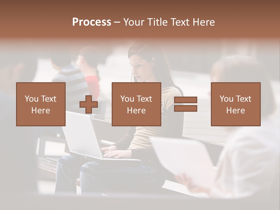 Beautiful Young Woman Working With Her Notebook Is Sitting Outdoors PowerPoint Template