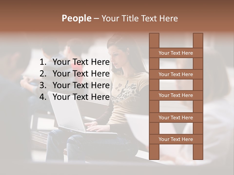 Beautiful Young Woman Working With Her Notebook Is Sitting Outdoors PowerPoint Template